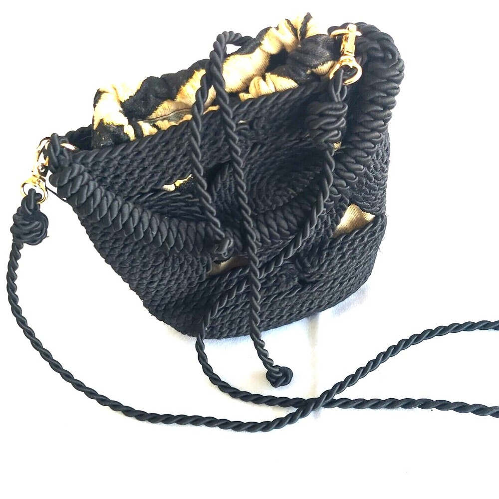 Versatile Hippie Hobo Cylindrical Black Bag Woven Cotton Boho Bucket Sack India
